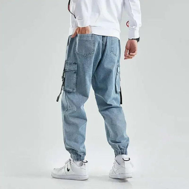 Men Joggers Cargo Denim Pants Baggy Harem Japanese Streetwear Styke Male Ankle Harajuku Casual Hip Hop Jeans Trousers Men - Deck Em Up