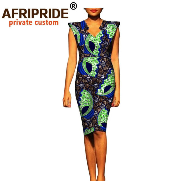 African Summer Women Dress AFRIPRIDE Fashion Short Batwing Sleeve V-Neck Knee-length Casual Cotton Dress for Women A7225121 - Deck Em Up