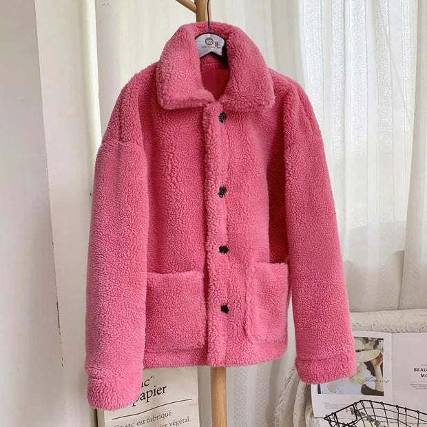 Winter Thicken Warm Teddy Fur Jacket Coat Women Casual Fashion Lamb Faux Fur Overcoat Fluffy Cozy Loose Outerwear Female - Deck Em Up