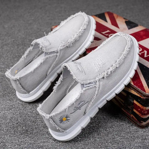 New Casual Frayed Canvas Shoes For Men Summer Breathable Espadrilles Man Slip On Distressed Sneakers Male Ultra Light Boat Shoes - Deck Em Up