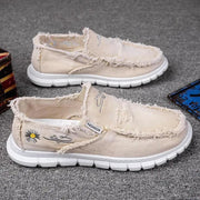 New Casual Frayed Canvas Shoes For Men Summer Breathable Espadrilles Man Slip On Distressed Sneakers Male Ultra Light Boat Shoes - Deck Em Up