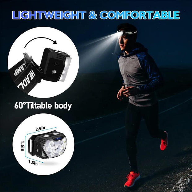 9 Led Strong Light Headlamp USB Rechageable Motion Sensor Headlight Portable Fishing Camping Outdoor Head Lamp Work Flashlight - Deck Em Up