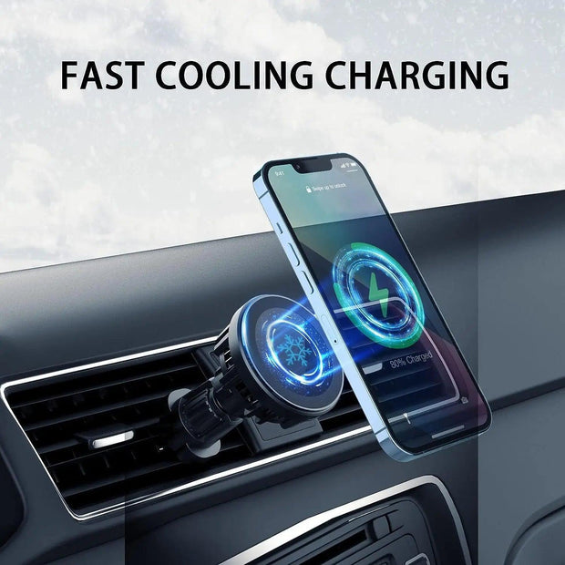 Car Macsafe Wireless Charger Cooling Car Magnetic Charger Phone Holder for iPhone 15 Pro 14 13 12 Car Air Vent Magsafe Charger - Deck Em Up