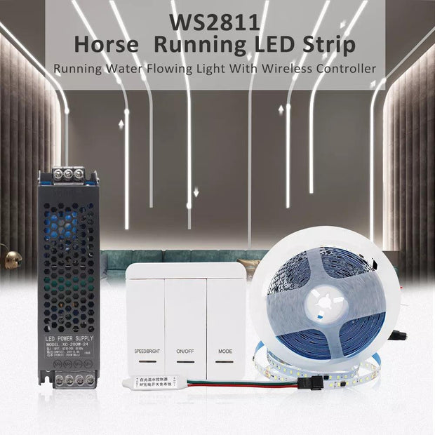 WS2811 2835SMD 24V DC Running Water LED Strip Flowing Light Wireless Controller Flexible Lamp Ribbon 120Leds/M IP30 10M 15M Kit - Deck Em Up