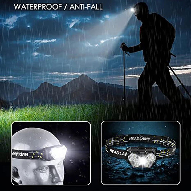 9 Led Strong Light Headlamp USB Rechageable Motion Sensor Headlight Portable Fishing Camping Outdoor Head Lamp Work Flashlight - Deck Em Up