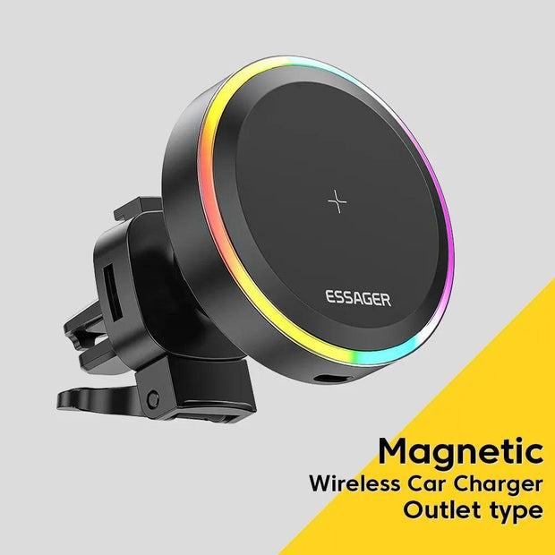 Essager RGB Magnetic Car Phone Holder Qi 15W Wireless Charger Car For iPhone 14 13 Pro Max Samsung Phone Holder Stand - Deck Em Up