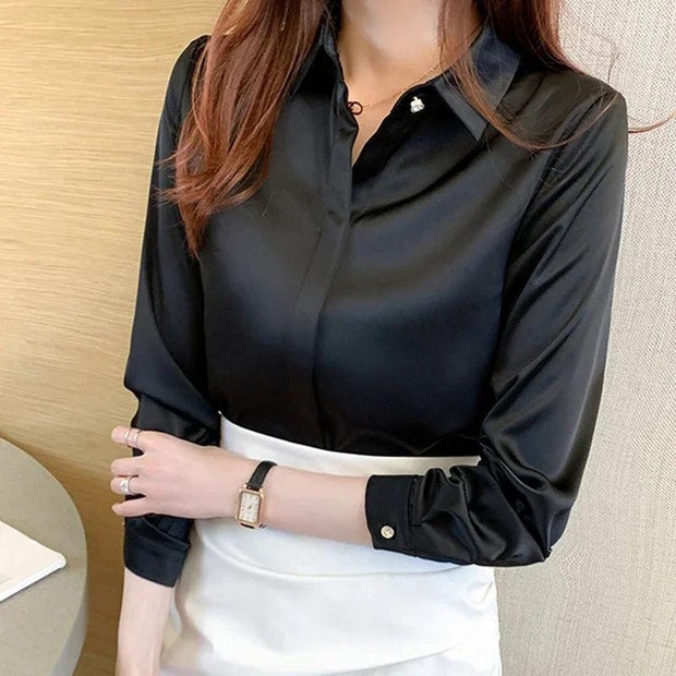 Silk Shirts Women Long Sleeve Shirts Blouses for Women Satin Clothing Office Lady Solid Silk Shirt Blouse Tops 17276 - Deck Em Up