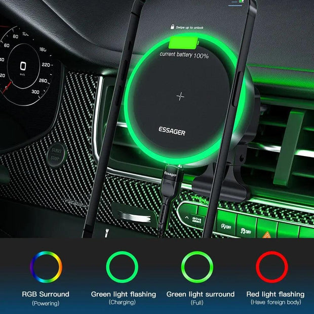 Essager RGB Magnetic Car Phone Holder Qi 15W Wireless Charger Car For iPhone 14 13 Pro Max Samsung Phone Holder Stand - Deck Em Up