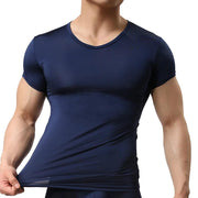 Super Thin Muscle Men's Cool Summer Casual Fitness V-Neck Short T-Shirts Modal Cotton Obesity Man T-Shirt - Deck Em Up