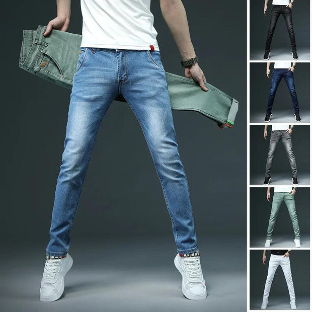 7 Color Men Stretch Skinny Jeans Fashion Casual Slim Fit Denim Trousers Male Gray Black Khaki White Pants Brand - Deck Em Up