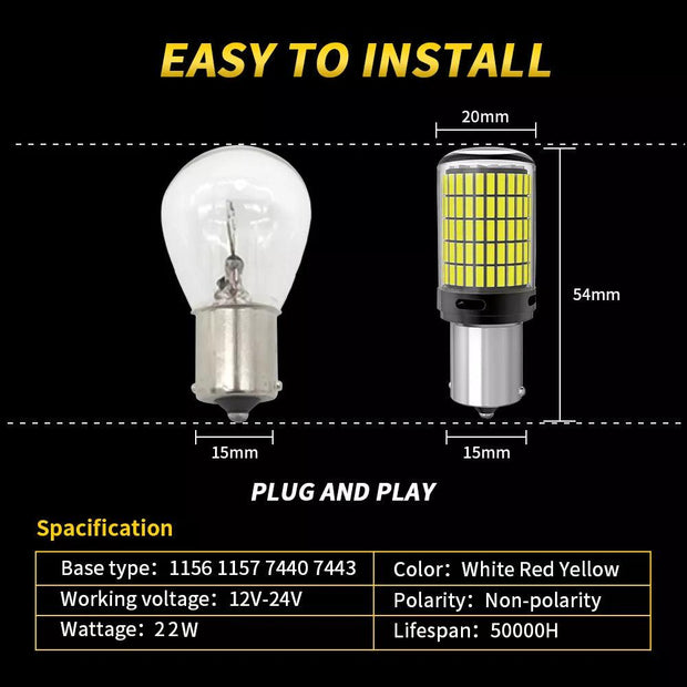 Oprah 2X High Power Car LED Light 1156 PY21W 1157 BAY15D P21/5W 150*4014 SMD Canbus Front/Rear Turn Signal Lamp 7440 7443 W21/5W - Deck Em Up