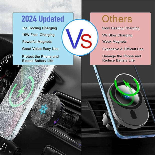 Car Macsafe Wireless Charger Cooling Car Magnetic Charger Phone Holder for iPhone 15 Pro 14 13 12 Car Air Vent Magsafe Charger - Deck Em Up