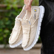 New Casual Frayed Canvas Shoes For Men Summer Breathable Espadrilles Man Slip On Distressed Sneakers Male Ultra Light Boat Shoes - Deck Em Up