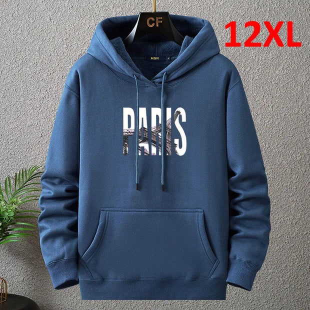 Plus Size 12XL 10XL Hoodies Men Autumn Winter Thick Fleece Hoodie Male Big Size 12XL Print Hooded Pullover Loose Hoodies Black - Deck Em Up