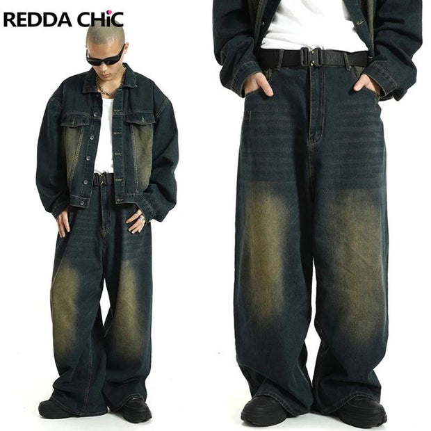 REDDACHiC Big Size Green Wash Skater Men Baggy Jeans Adjust-waist 90s Vintage Y2k Wide Pants Hip Hop Trousers Casual Work Wear - Deck Em Up