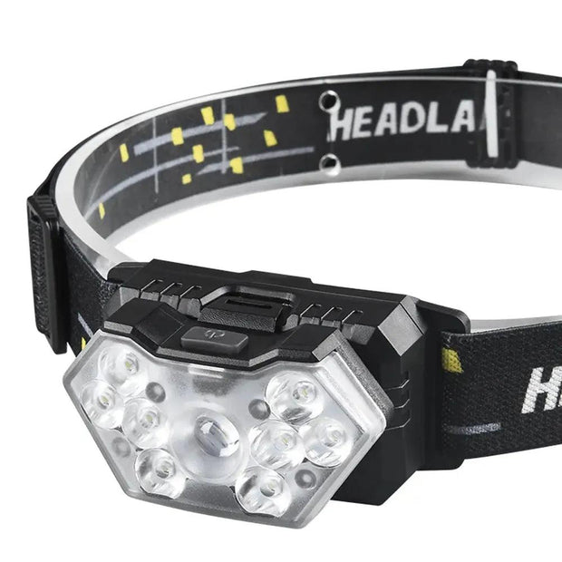 9 Led Strong Light Headlamp USB Rechageable Motion Sensor Headlight Portable Fishing Camping Outdoor Head Lamp Work Flashlight - Deck Em Up