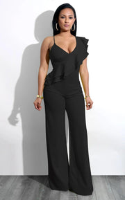 Patchwork Jumpsuit Women Casual Sexy Off Shoulder Slash Neck Long Sleeve Lady Black Jumpsuit Elegant Slim Wide Pants Streetwear - Deck Em Up