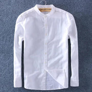 Schinteon Men Spring Summer Cotton Linen Shirt Slim Stand Collar Comfortable Undershirt Male Asian Size Top Quality 3XL 4XL - Deck Em Up
