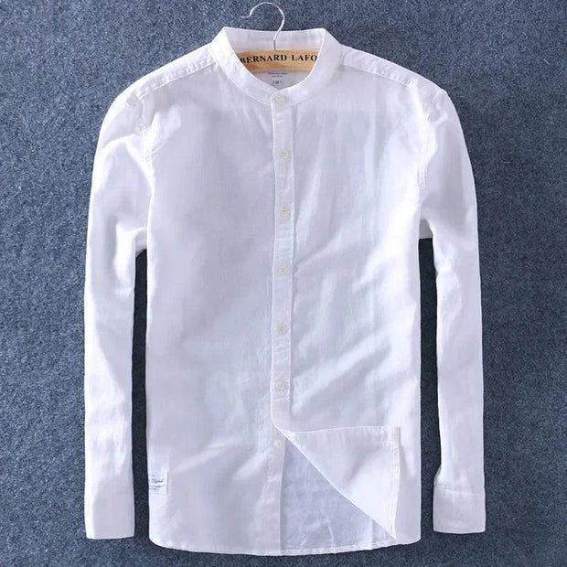 Schinteon Men Spring Summer Cotton Linen Shirt Slim Stand Collar Comfortable Undershirt Male Asian Size Top Quality 3XL 4XL - Deck Em Up