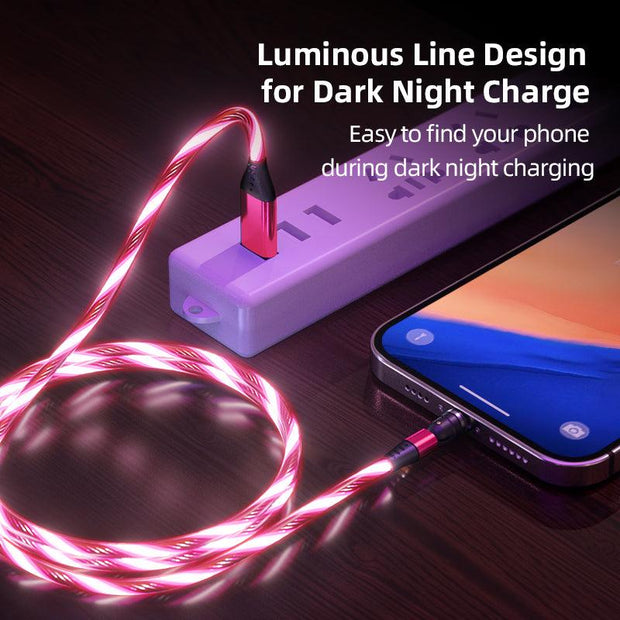 540 Rotate Luminous Magnetic Cable 3A Fast Charging Mobile Phone Charge Cable For LED Micro USB Type C For I Phone Cable - Deck Em Up