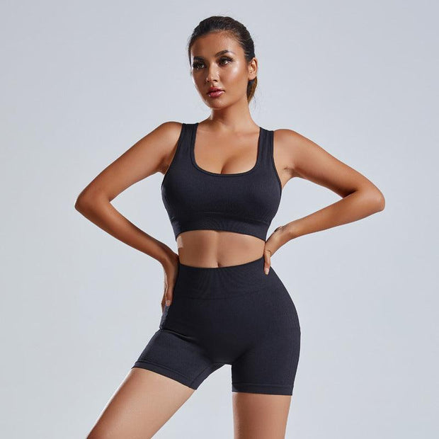 2 Piece Yoga Set Women's Vest And Shorts Tracksuit Seamless Workout Sportswear Gym Clothing High Waist Leggings Fitness Sports Suits - Deck Em Up