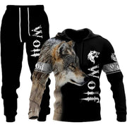 3D Wolf Print Tracksuit Men Sportswear Hooded Sweatsuit Two Piece Outdoors Running Fitness Mens Clothing Jogging Set - Deck Em Up