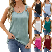 Women's Vest With Metal Button Design Fashion Solid Color Round Neck Sleeveless T-shirt Summer Tank Tops Womens Clothing - Deck Em Up