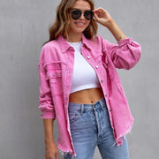 Fashion Ripped Shirt Jacket Female Autumn And Spring Casual Tops Womens Clothing - Deck Em Up