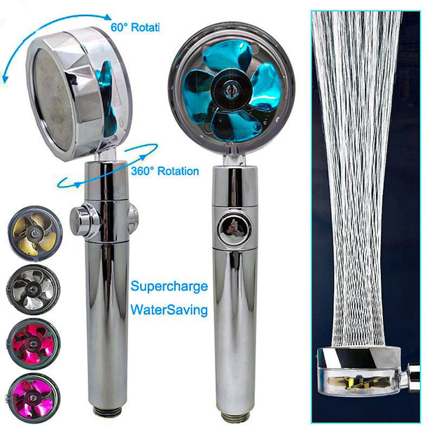 Shower Head Water Saving Flow 360 Degrees Rotating With Small Fan ABS Rain High Pressure Spray Nozzle Bathroom Accessories - Deck Em Up