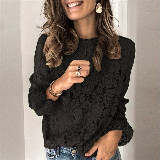 Hollow Lace Shirt Womens Sexy Elegant Top Clothing - Deck Em Up