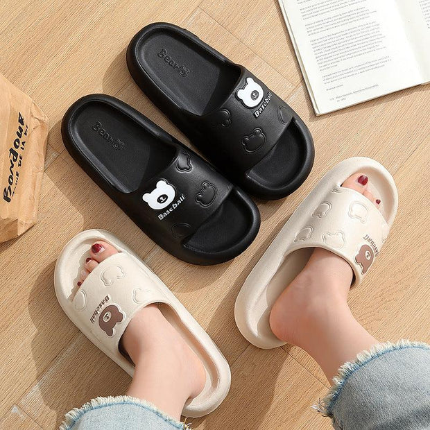 Cute Cartoon Bear Slippers for Women Summer Indoor Thick-Soled Non-Slip Floor Bathroom Home Slippers Men House Shoes - Deck Em Up