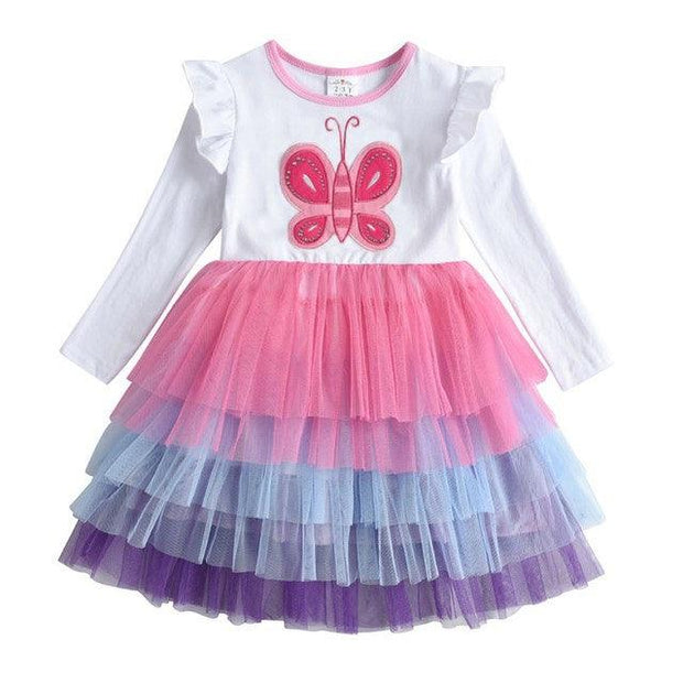 New 3-8 Girls Dress Butterfly Kids Long Sleeve Dresses Baby - Deck Em Up