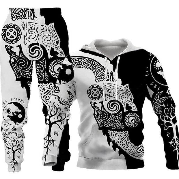 3D Wolf Print Tracksuit Men Sportswear Hooded Sweatsuit Two Piece Outdoors Running Fitness Mens Clothing Jogging Set - Deck Em Up