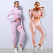 3 Piece Yoga Set Seamless Sport Set Women Gym Clothing Leggings Women Crop Top Sports Bra Women Fitness Gym Set Womens Outfits Tracksuit - Deck Em Up