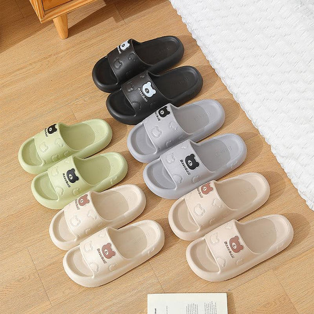 Cute Cartoon Bear Slippers for Women Summer Indoor Thick-Soled Non-Slip Floor Bathroom Home Slippers Men House Shoes - Deck Em Up