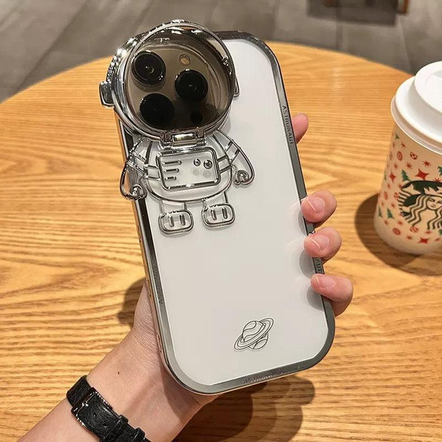 Glitter Astronaut Camera Stand Phone Case For IPhone 14 13 12 11 Pro Max XR 14 Plus Invisible Lens Bracket Plating Soft Cover - Deck Em Up