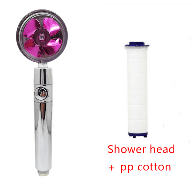 Shower Head Water Saving Flow 360 Degrees Rotating With Small Fan ABS Rain High Pressure Spray Nozzle Bathroom Accessories - Deck Em Up