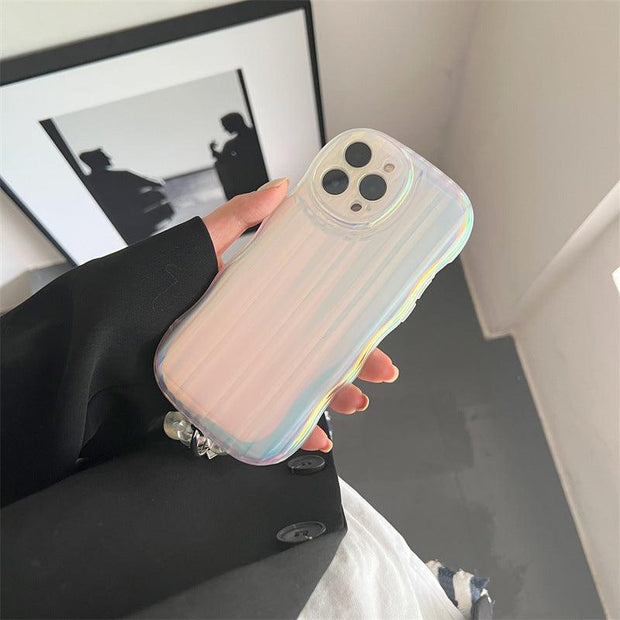 Laser Wave Silicone Phone Case Gradient Laser Stripes Bracelet Case For IPhone 14 13 12 11 Pro Max Plus Bead Chain - Deck Em Up