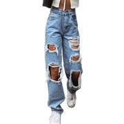 Women Jeans Ripped Slimming Washed Women's Jeans Trousers Cut Shredded Frills - Deck Em Up