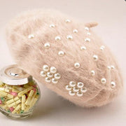 Women's Winter Korean Hats Designer Trendy Pearl Rabbit Fur - Deck Em Up