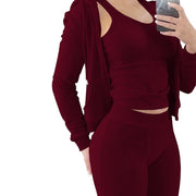 Women's Clothing Double-sided Velvet Hooded Vest Three-piece Set - Deck Em Up