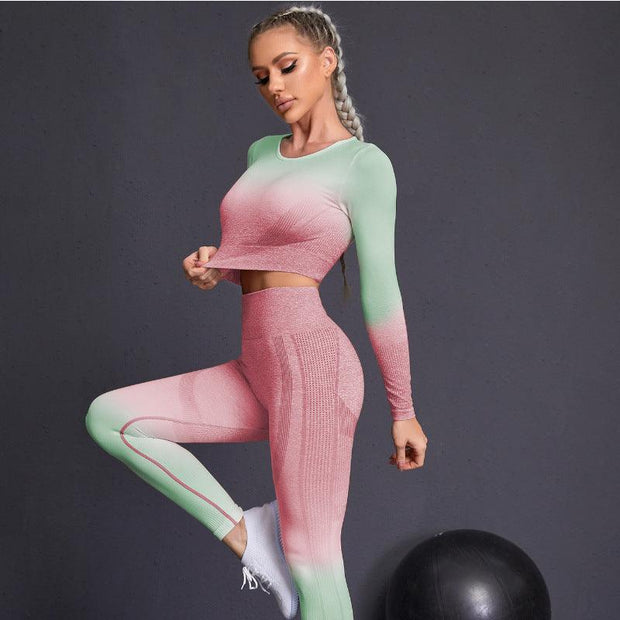 Tie Dye Gradient Color Yoga Clothing Set - Deck Em Up