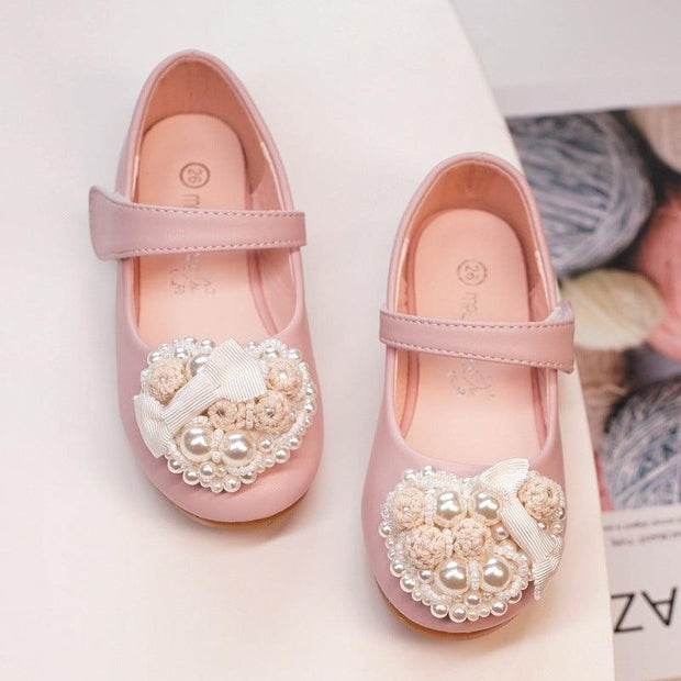 New Princess Casual Flat Rhinestone Dress Pearl Flower Girls Shoes - Deck Em Up