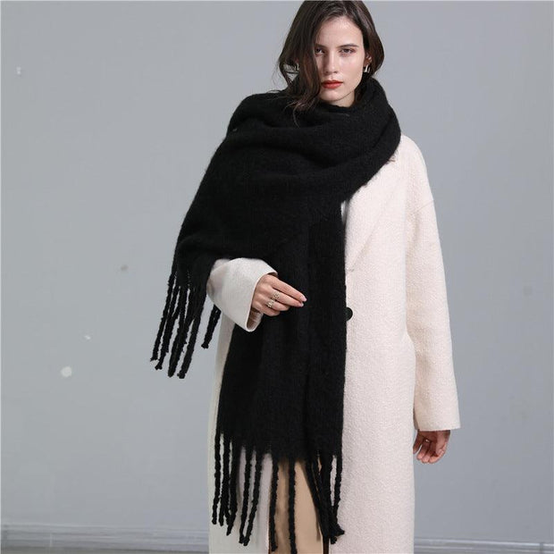 European And American Plus Long Scarf Winter Cashmere Warm All-matching Solid Color Scarf Men And Women Fashion Tassel Scarf New - Deck Em Up