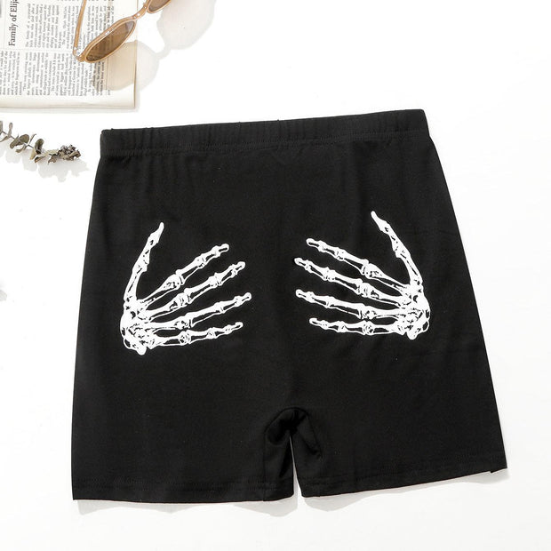 Fashion Printed Slim Shorts For Women Skeleton Hands - Deck Em Up