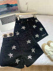 Light Luxury Silver Black Rhinestone Shorts For Women - Deck Em Up